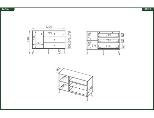 OTITEC - Commode - h.85 x l.120 x p.40 cm - sapin