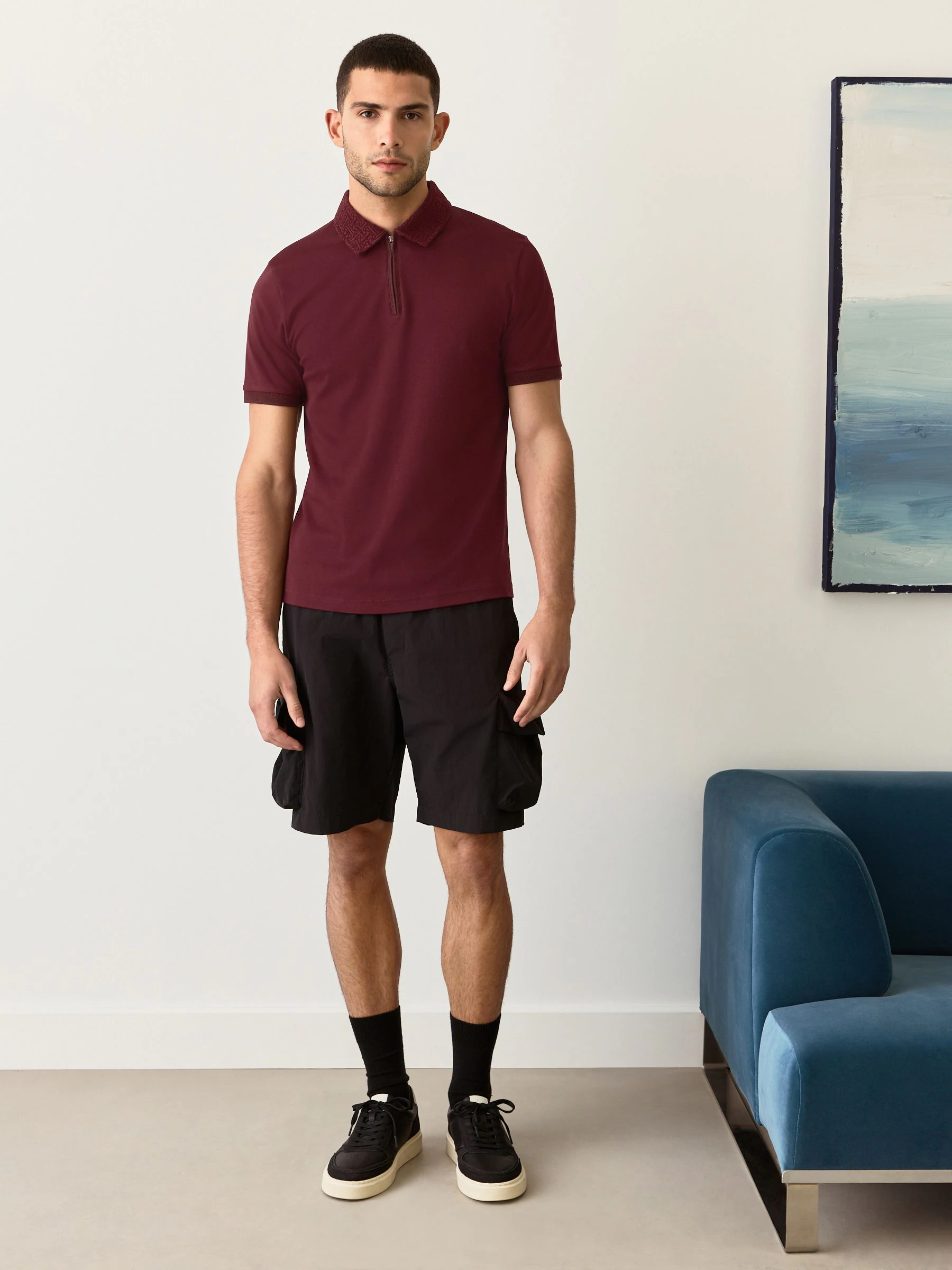 Bordeauxrood - Poloshirt met korte mouwen en modieuze kraag