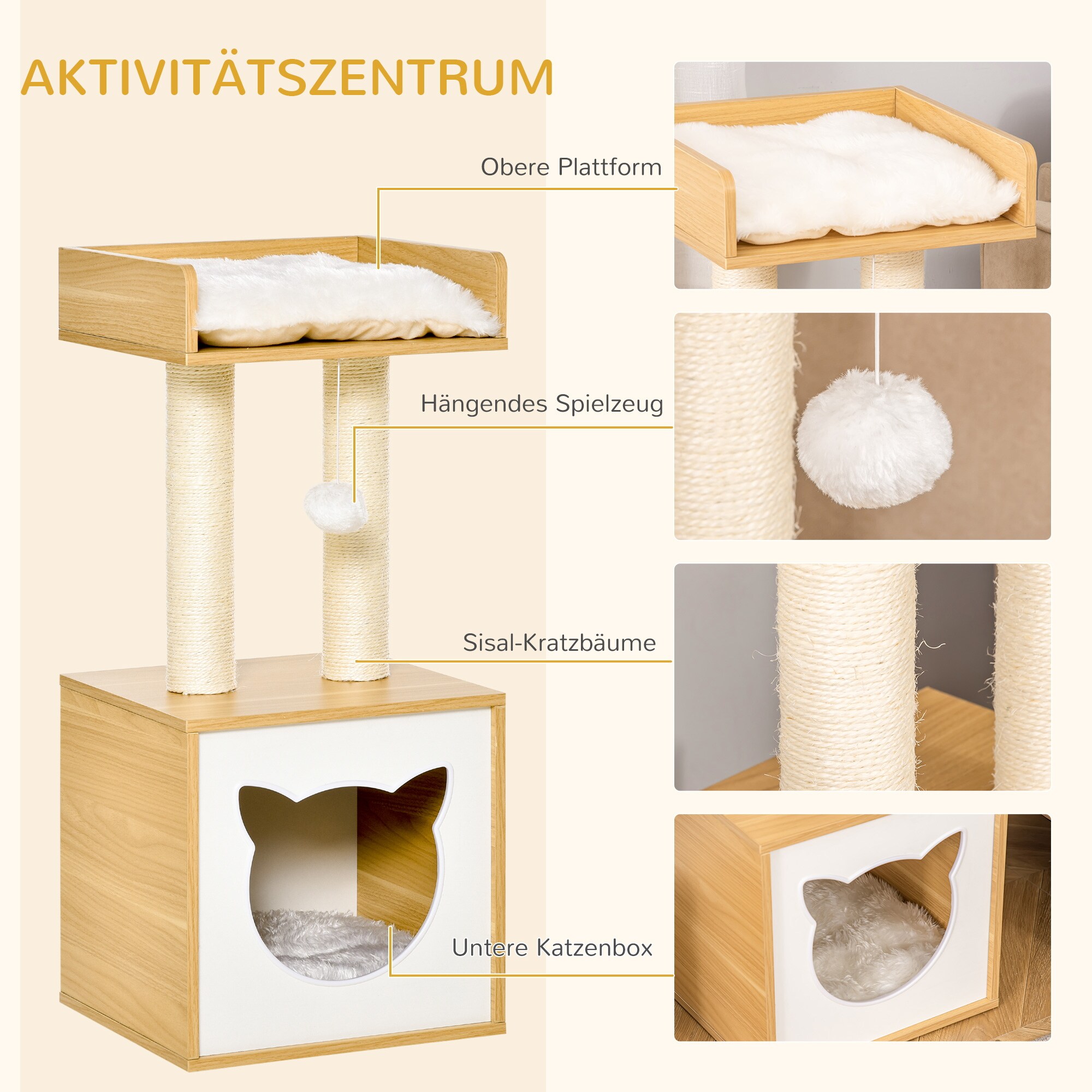 PawHut Kratzbaum mit 2 Kissen natur 35L x 35B x 81H cm