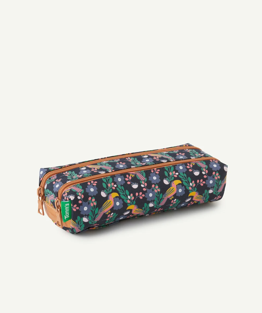 TANN'STROUSSE GABRIELLE BLEU MARINE AVEC TOUCANS ET FLEURS