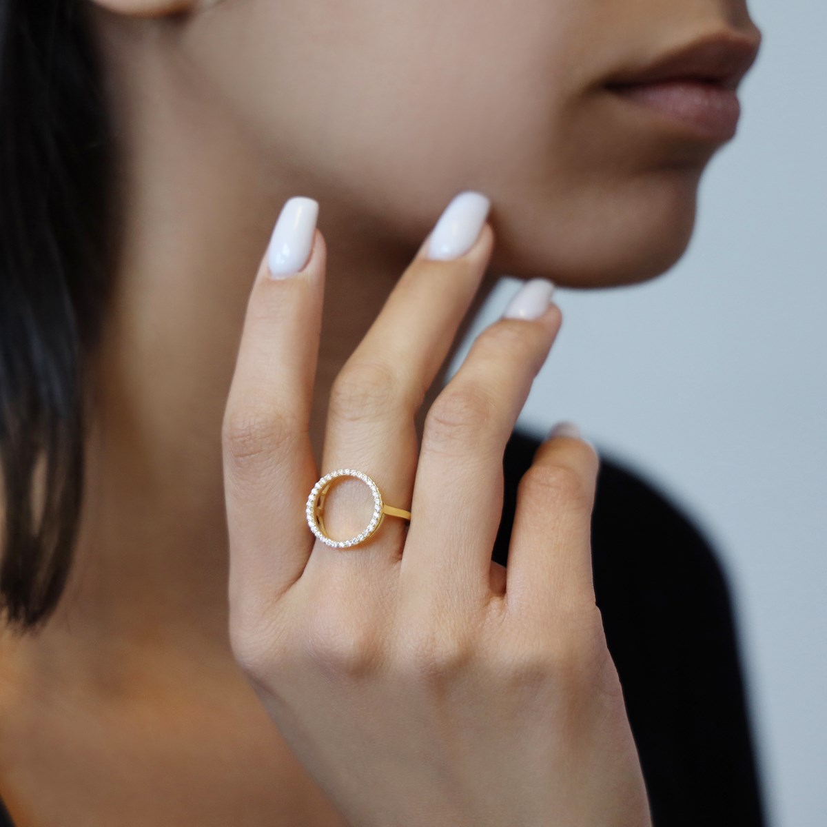 Bague Argent Ronde Dorée Zirconium Blanc