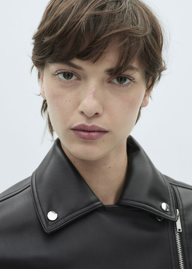 MANGO Leather-effect biker jacket Black