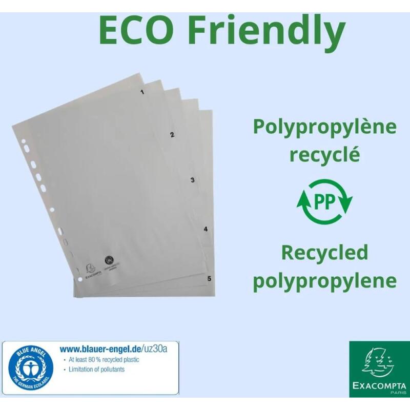 Intercalaires imprimés numériques PP gris recyclé - 5 positions - A4 - Gris