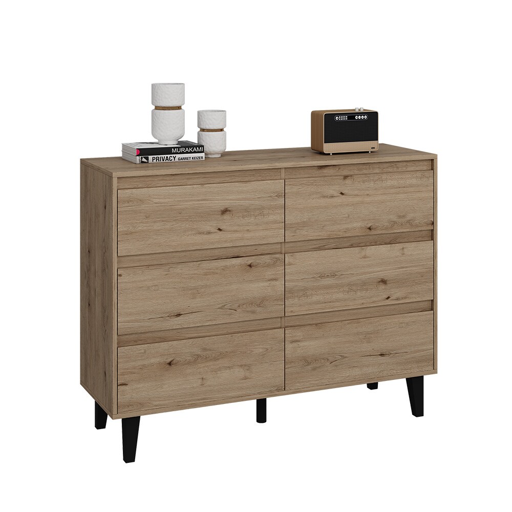 Vicco Sideboard Bahia Eiche 120 x 92 cm mit 6 Schubladen