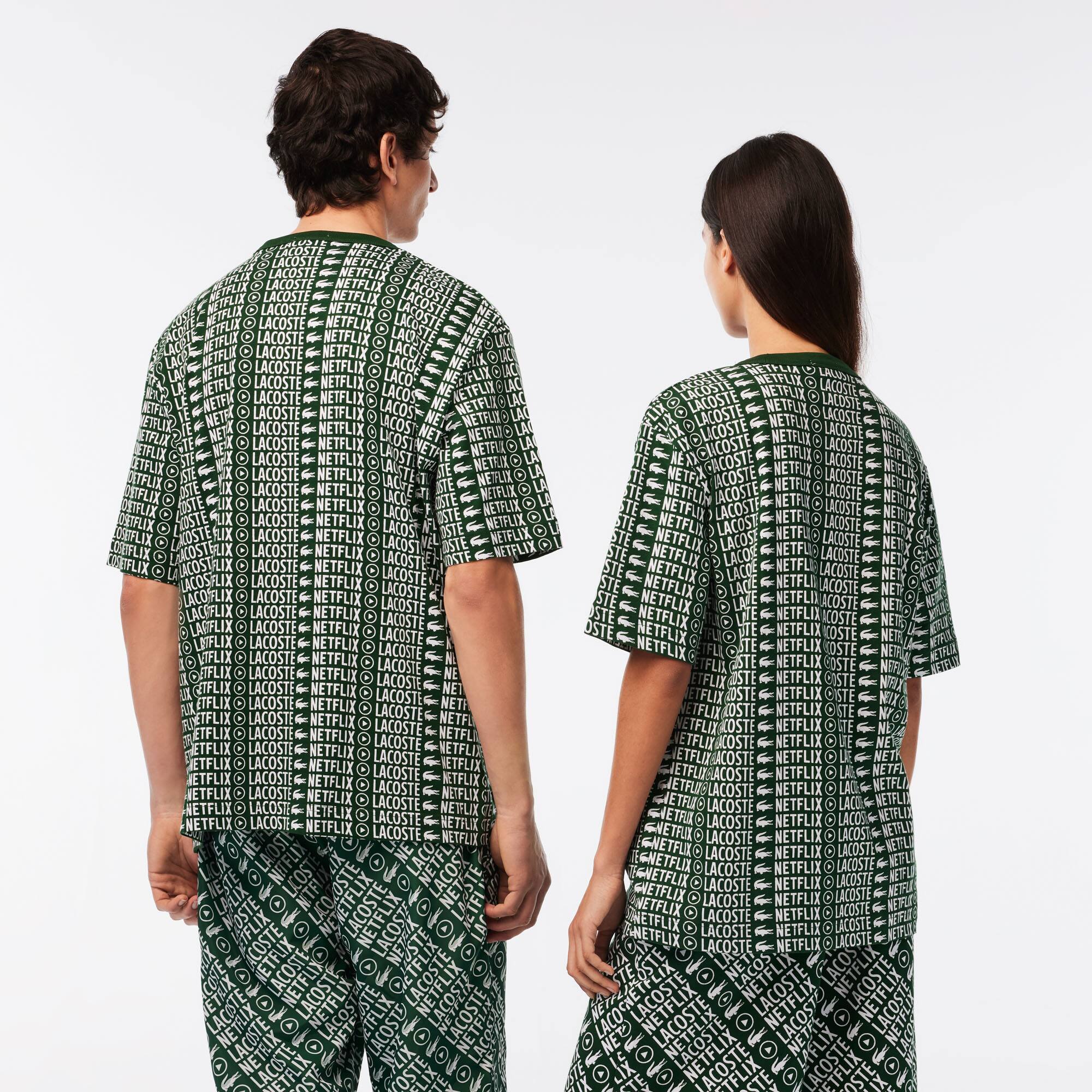 T-shirt unisexe Lacoste x Netflix loose fit imprimé all-over T-Shirts - Vert - Lacoste - Unisex