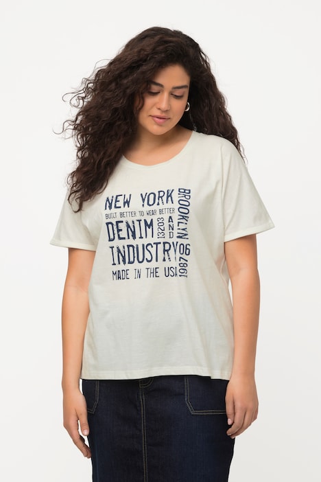 T-Shirt, Denim-Druck, Oversized, Rundhals, Halbarm