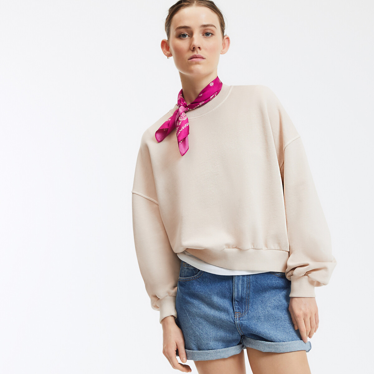 COLEÇÕES LA REDOUTE<br>Moletom curto e folgado com gola redonda