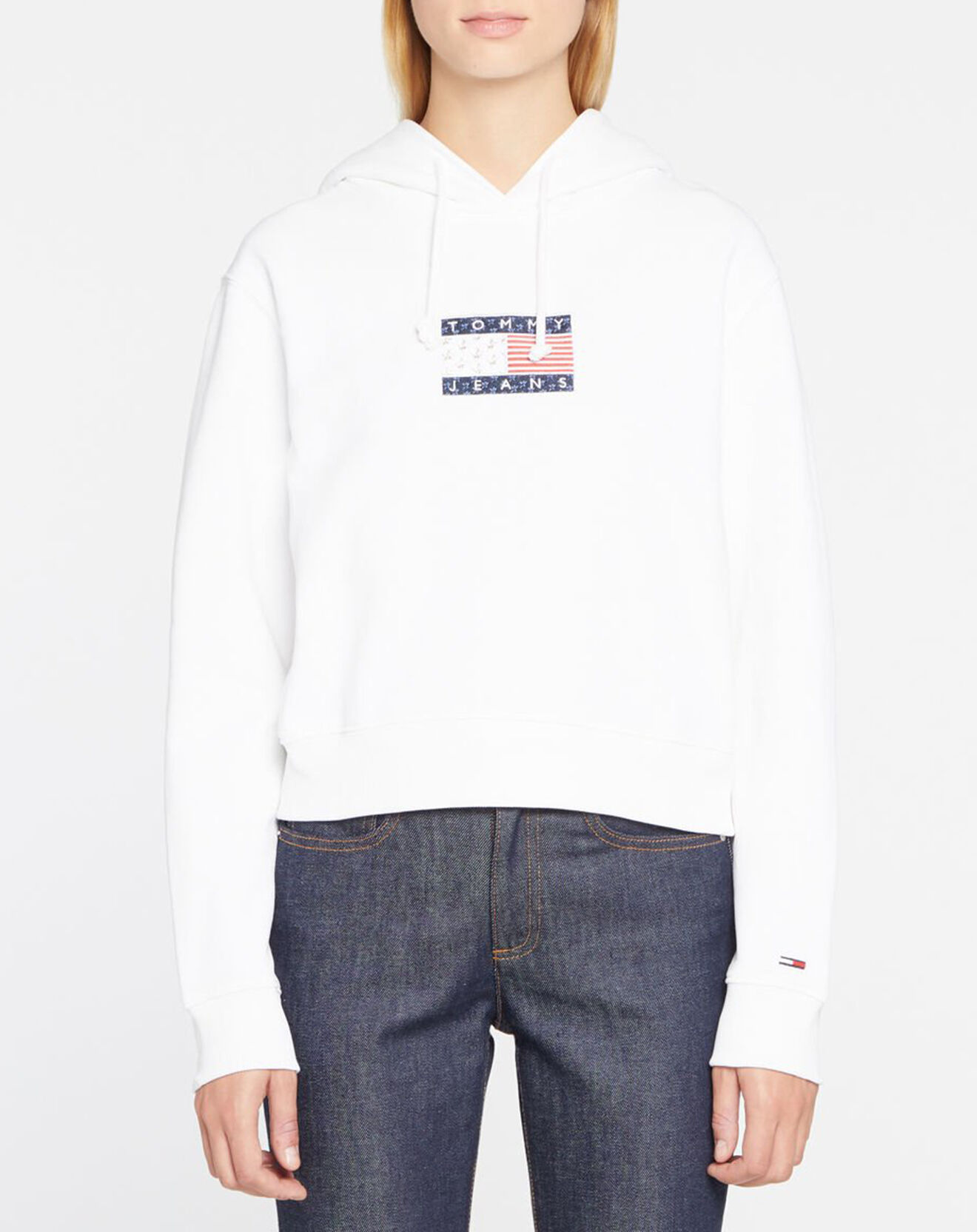 Tommy Jeans Sweat à capuche Crop Flag blanc