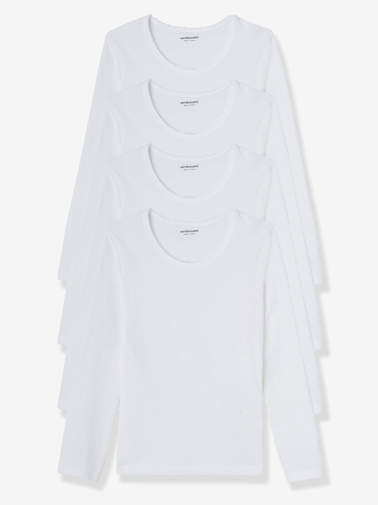 Pacote com 4 camisetas brancas de manga comprida para meninas