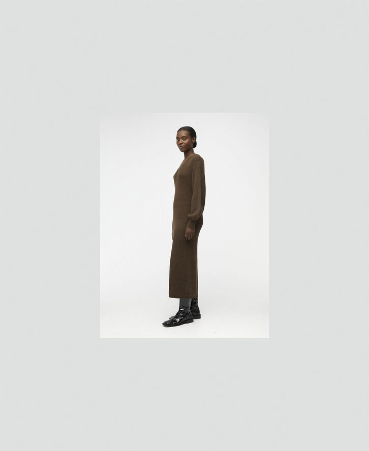 Object OBJMALENA L/S KNIT DRESS NOOS Dark earth/melange