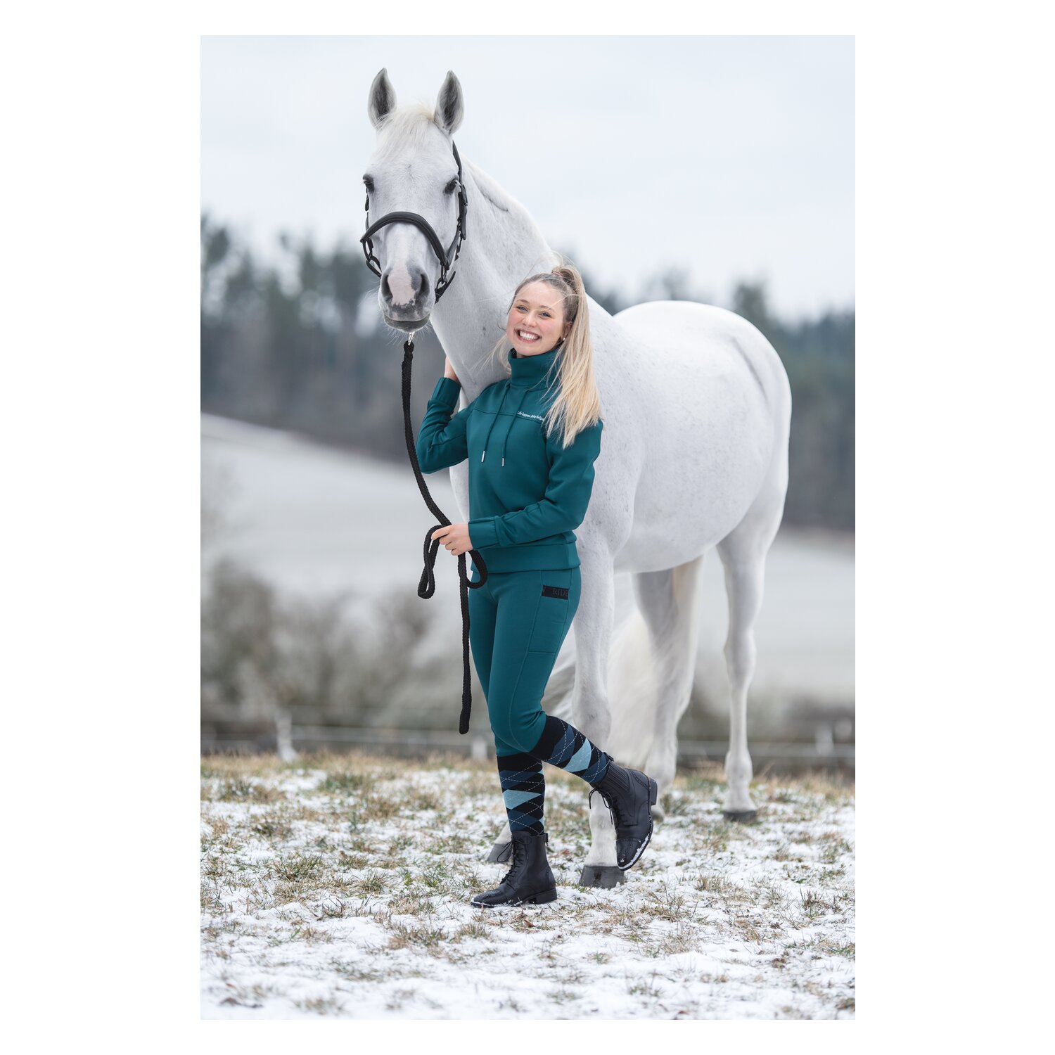 RIDE now Thermo-Reitleggings  - shaded teal