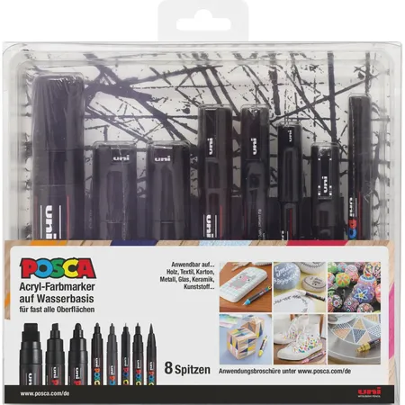 Posca Marker UNI POSCA 8er Spitzenset schwarz