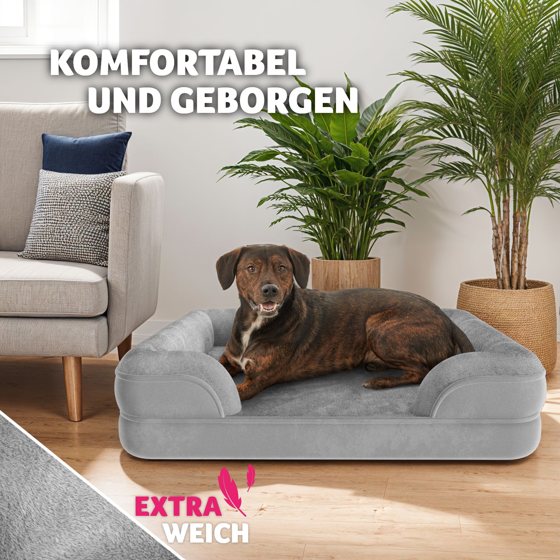 tectake® Orthopädisches Hundebett, mit abnehmbarem, wasserdichtem Plüschbezug, rutschfeste Unterseite, waschbar