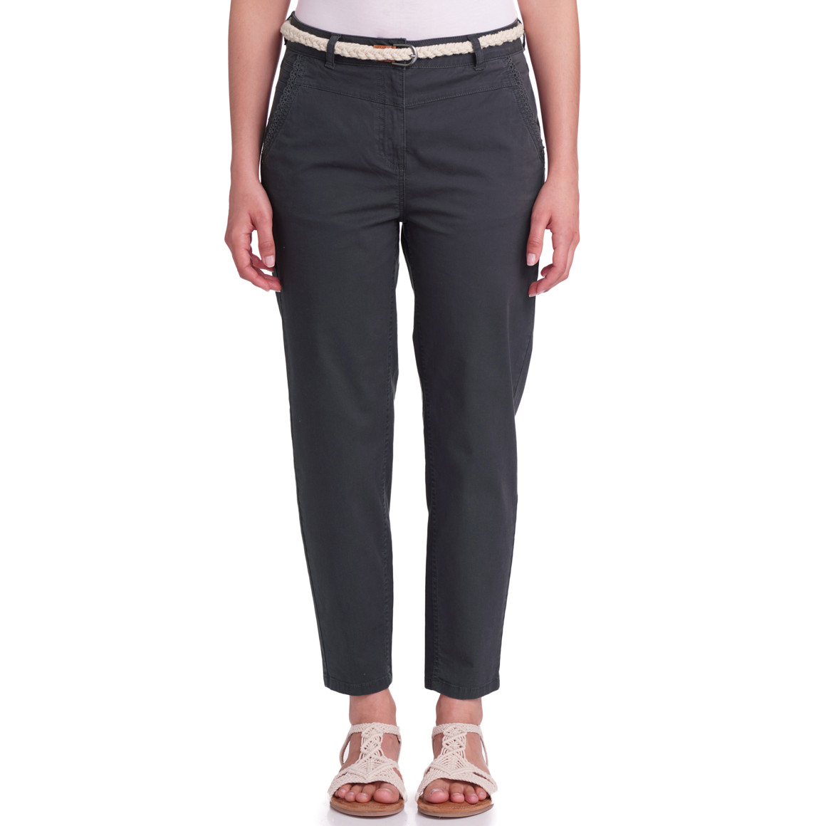 Gina Damen Hose mit Zopf-Gürtel dunkelgrau