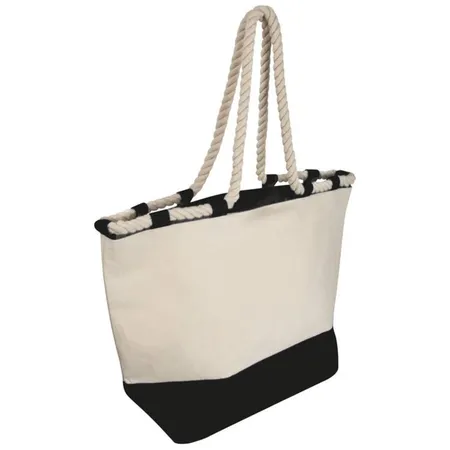 Macma Strandtasche mit Kordel, schwarz-natur