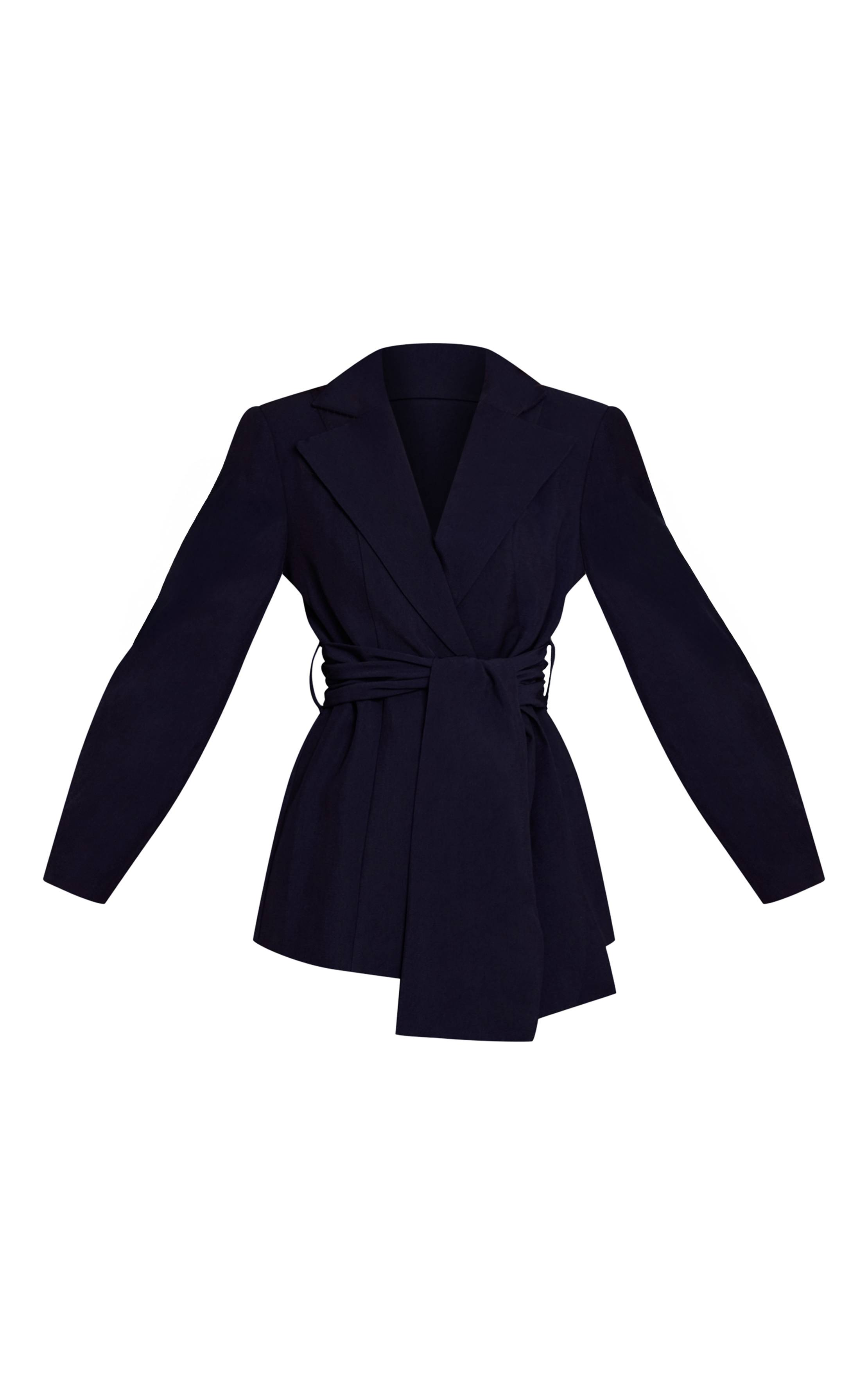 Bleu Marine Blazer Ceinturé Taille Froncée À Enroulement