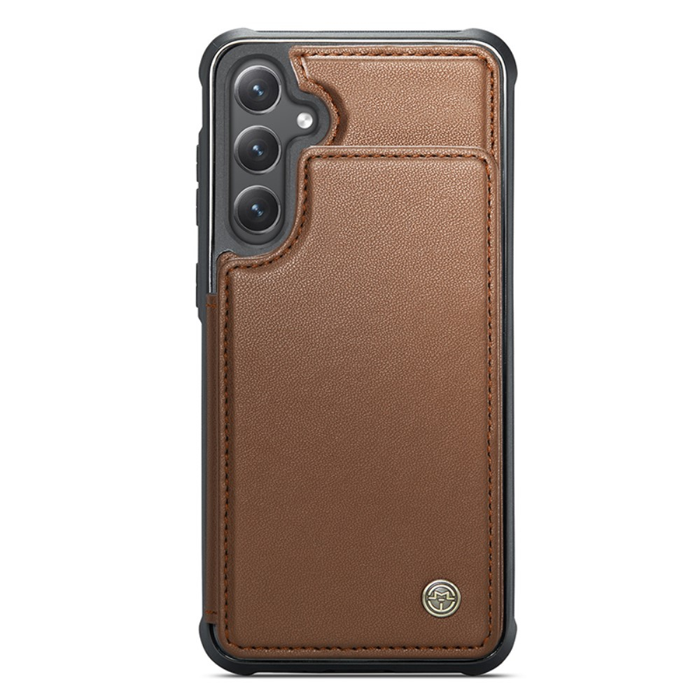 Samsung Galaxy S23 FE Leder Hülle mit Kartenfächern im Litchi Look   Kickstand (RFID Schutz) - Braun