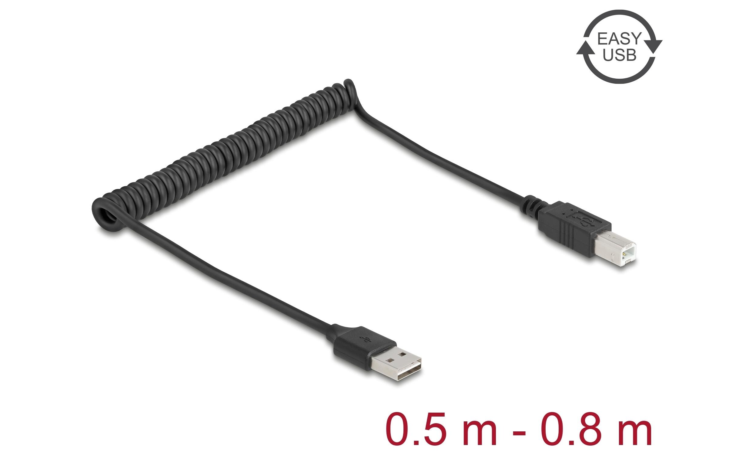 USB 2.0-Spiralkabel USB A - USB B 0.8 mFlexibles Spiralkabel für USB-Verbindungen