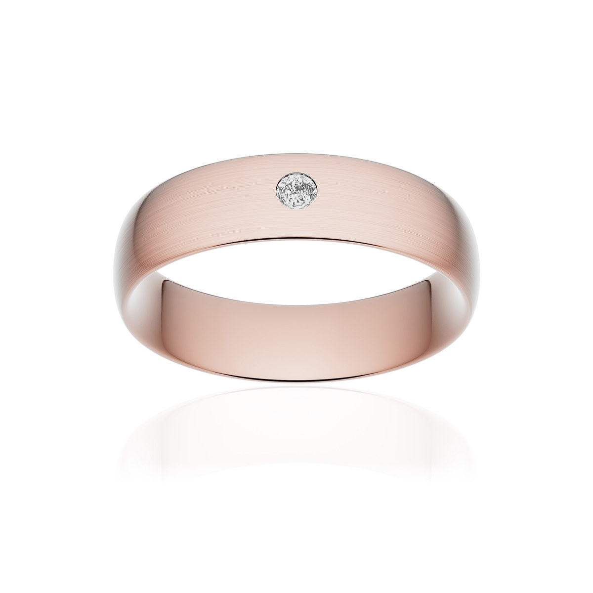 Alliance or 375 rose brossé demi-jonc confort 6mm diamant brillant