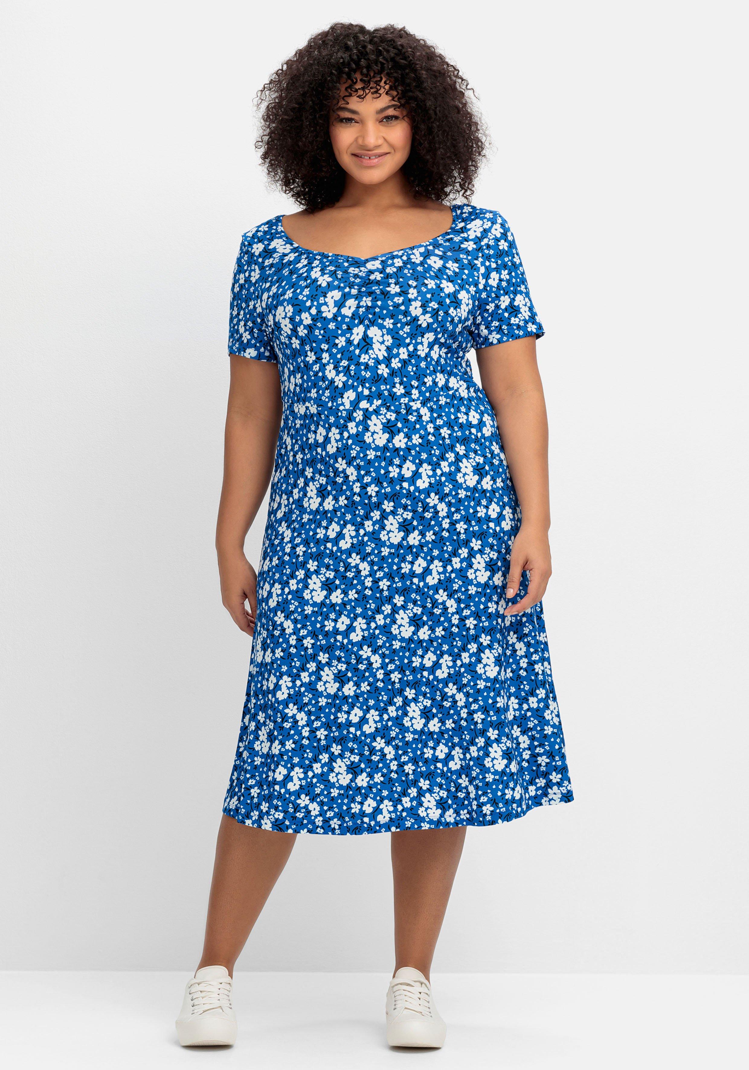 Jerseykleid mit Blumendruck und Herzausschnitt
