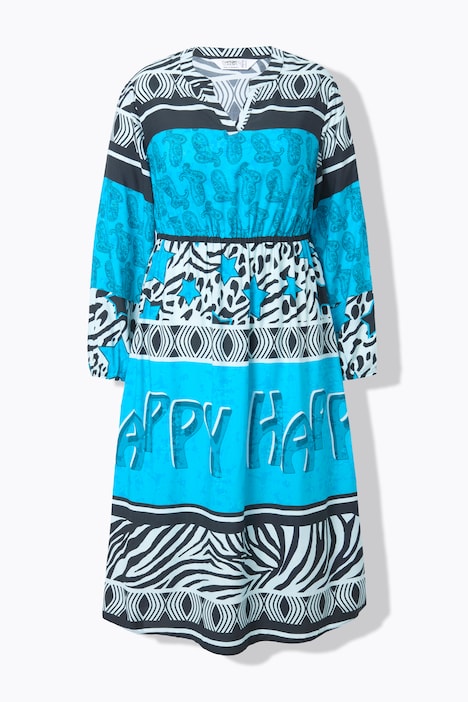 Midikleid, A-Linie, Allover-Print, elastische Taille