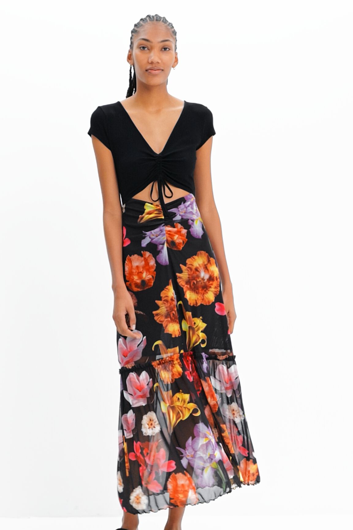 Robe longue combinée fleurs M. Christian Lacroix