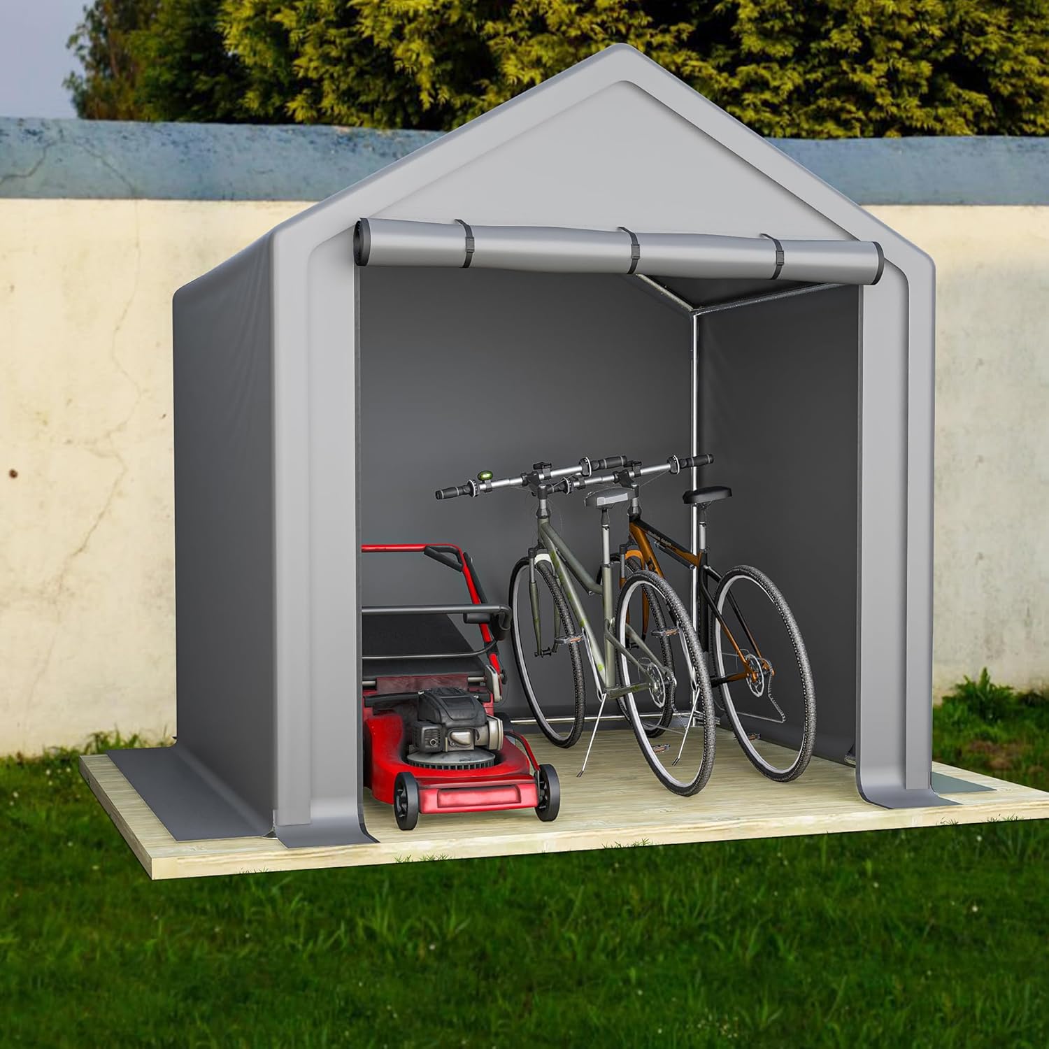 Geräteschuppen – Fahrradgarage & Lagerzelt mit Rolltor – Wetterfestes Gartenhaus & Werkzeugzelt aus Stahlrahmen & PE-Plane – Outdoor Aufbewahrung Dunkelgrau (190 x 170 x 200 cm)