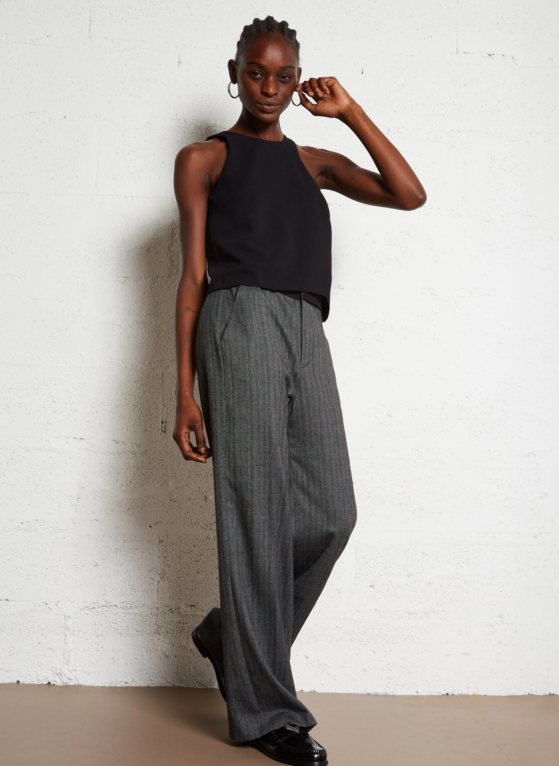 Pantalon de costume motif chevrons | Noir