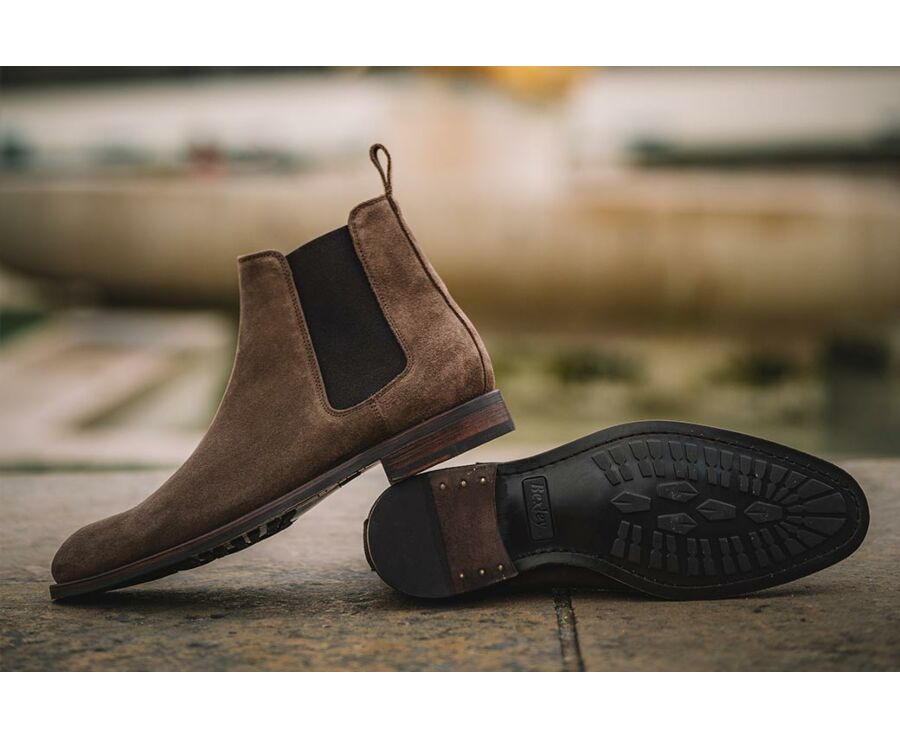 Chelsea boots homme Velours Taupe - DAWSON II GOMME