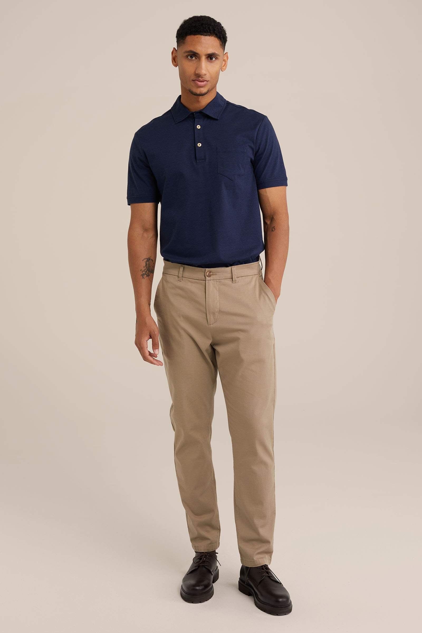 slim fit gemêleerde polo Van Gils Donkerblauw