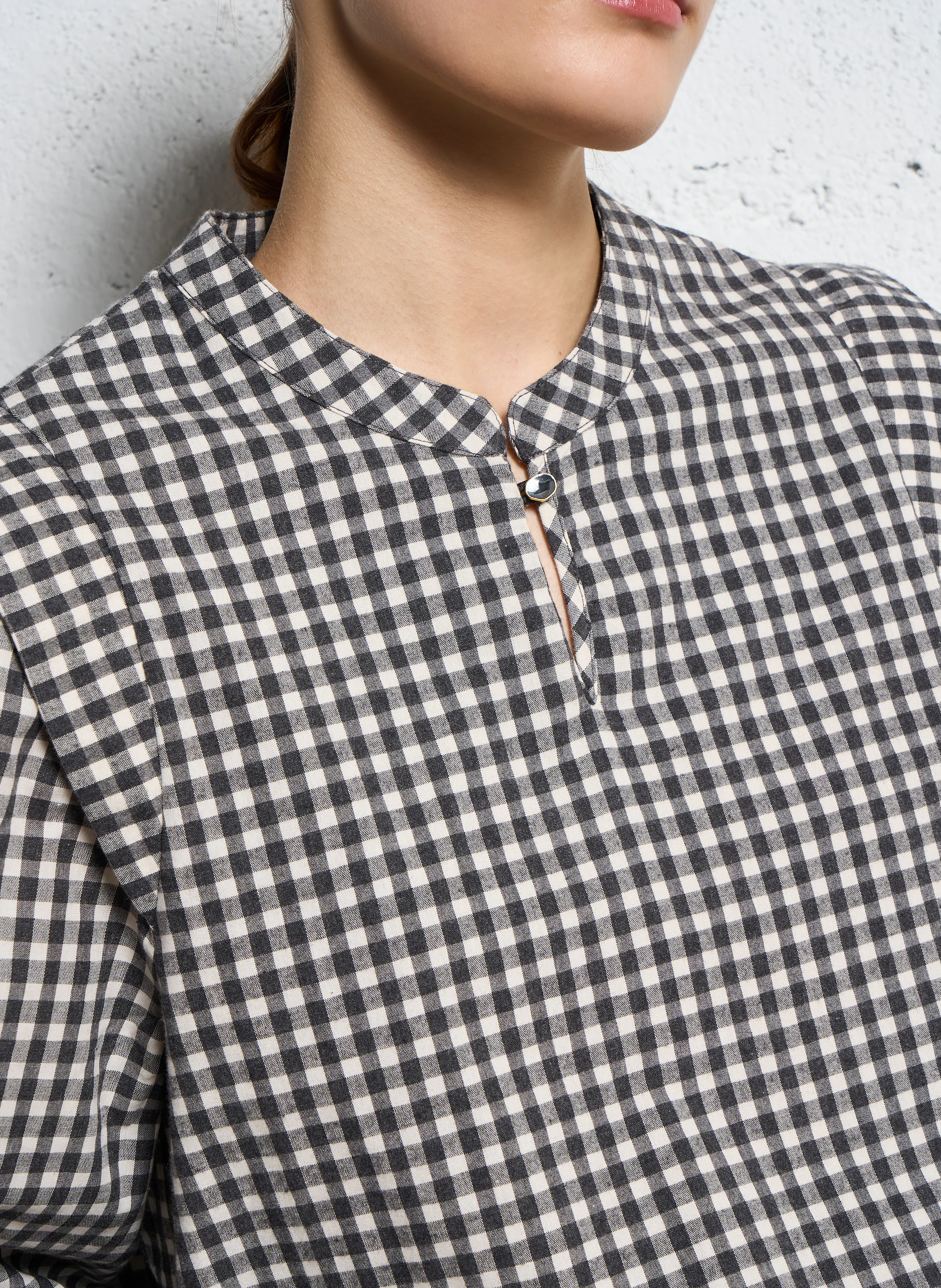 Blouse à carreaux vichy en coton | Noir