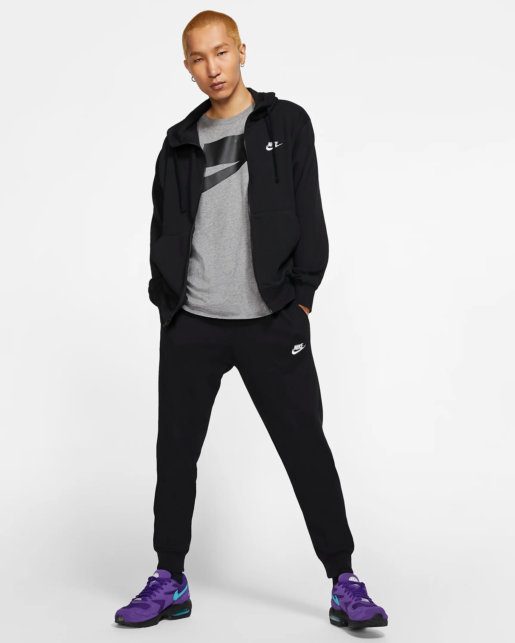 Club Full-Zip Hoodie Herre Black/Black/White