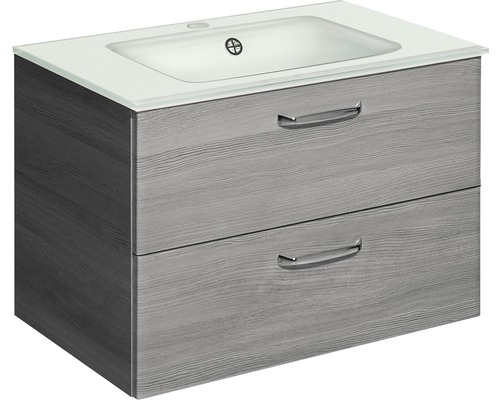 Pelipal Quickset 328 badkamermeubelset, BxHxD 74,5 x 54,5 x 45 cm, grafiet getextureerde fronten met witte glazen wastafel, 328.000730