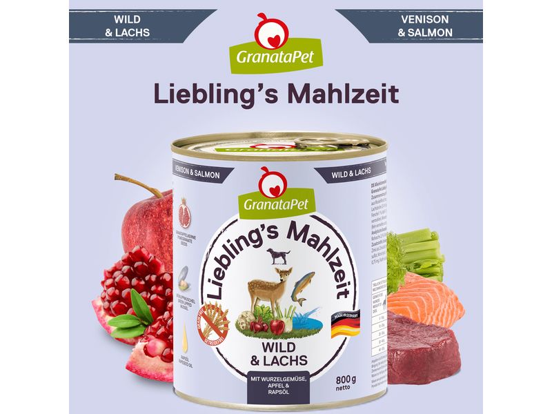 GranataPet Nassfutter Liebling's Mahlzeit Wild & Lachs 800 Alleinfuttermittel für ausgewachsene Hunde