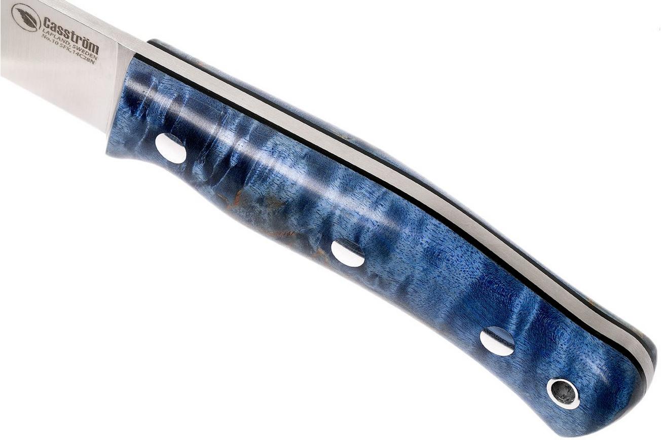Casström No. 10 Swedish Forest Knife Blue Curly Birch, 14C28N Flat Grind 13119