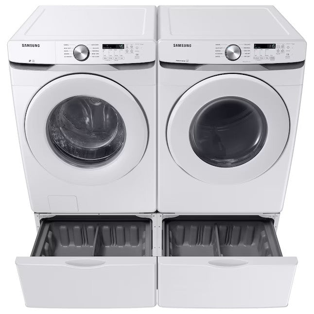 Lavadora de carregamento frontal empilhável de alta eficiência Samsung de 4,5 pés cúbicos (branca) com certificação ENERGY STAR.