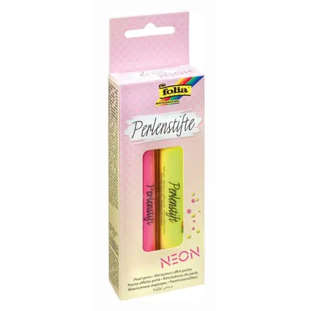 Folia Perlenstifte Set Neon, 2 Perlen Pens mit je 30 ml Farbe in gelb und pink