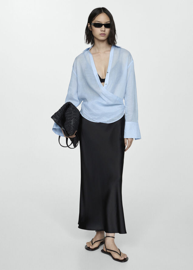 MANGO Midi satin skirt Black