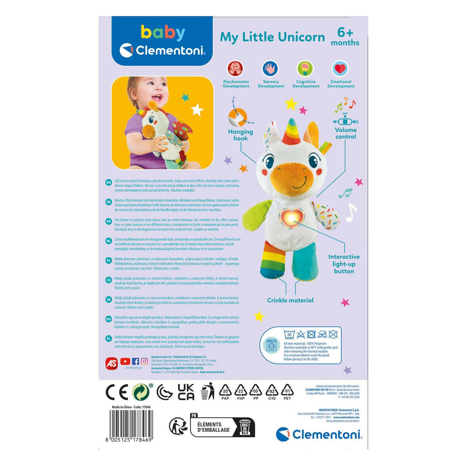 Clementoni Baby - Pluchen Knuffel Eenhoorn