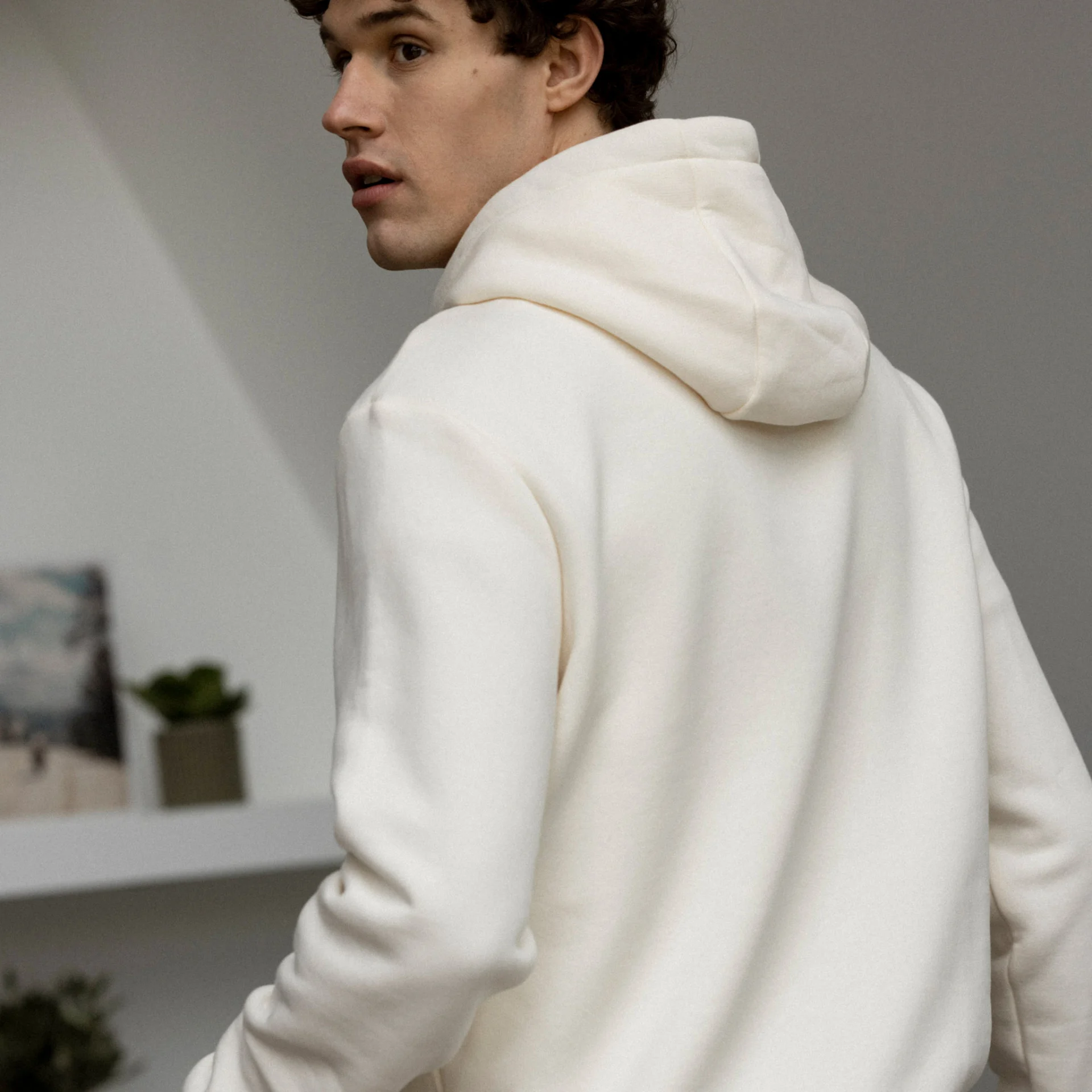 Sweat à capuche écru coton et polyester recyclé - modèle Dirac