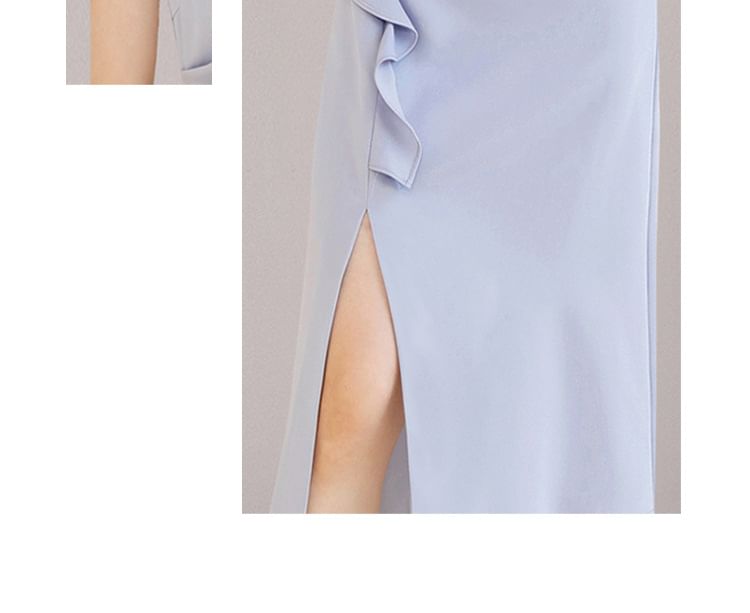 Gultown - Mouwloze boothals maxi-jurk met ruches en split
