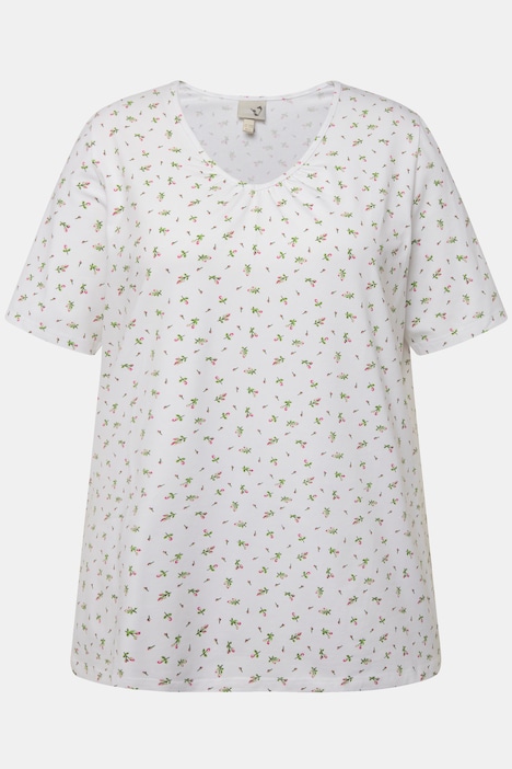 Trachten-Shirt, A-Linie, V-Ausschnitt, Zierfalten, Halbarm