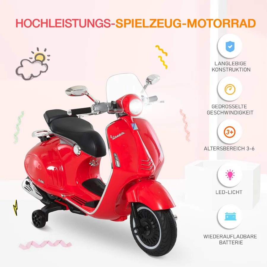 HOMCOM Elektrisches Kindermotorrad als Vespa rot
