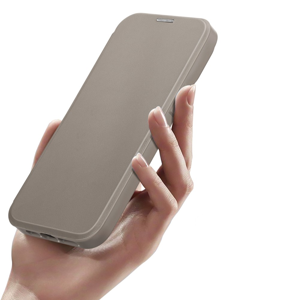 iPhone 14 MagSafe Hybrid Leder Tasche   Kunststoff Rückseite - Khaki / Transparent