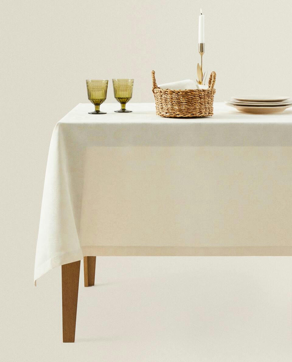 TOALHA DE MESA FLORAL JACQUARD