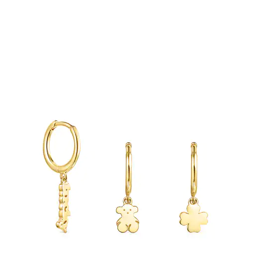 Conjunto de brincos crioulos TOUS Good Vibes com banho de ouro 18k sobre prata.