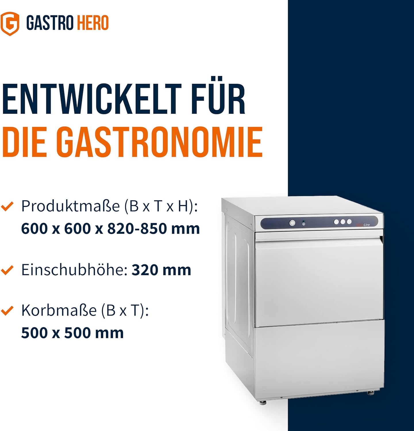 ECOLINE-GLSM50S Gläserspülmaschine I Spülmaschine mit Reiniger- und Klarspüldosierer I Korbmaß 50 cm I Gläserspüler für Gastronomie Gastro