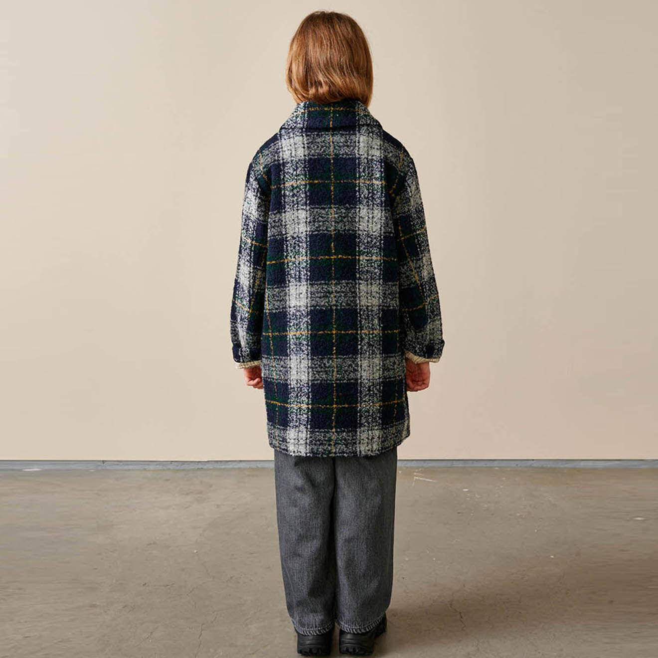 Bellerose Manteau droit Craft à carreaux bleu gris