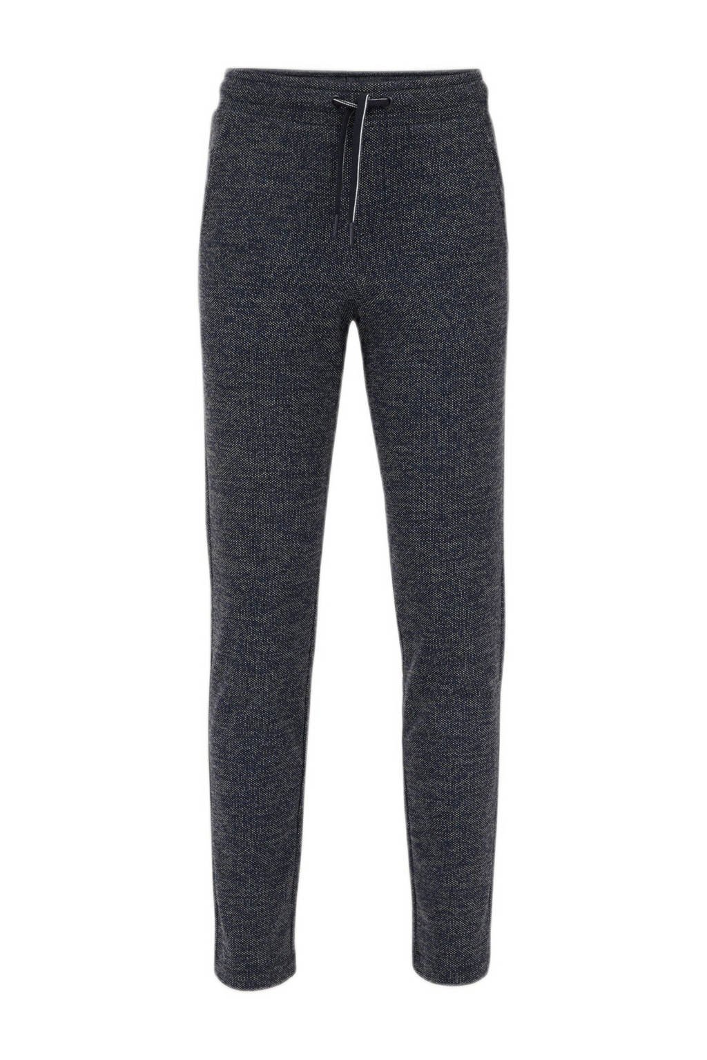 WE Fashion gemêleerde slim fit broek marine blauw