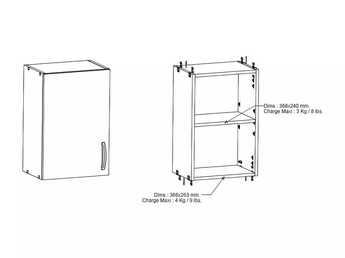 Meuble haut de cuisine 40 cm 1 porte battante Blanc Mat - MARTA - L 40 x l 28 x H 60 cm